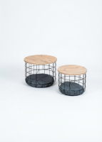 Ensemble de tables basses en fil métallique, style industriel moderne, durable et facile à nettoyer, avec plateau en bois et design nid pour chat, pour salon
