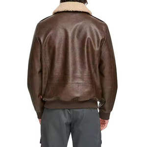 Veste de motard pour homme en faux cuir marron coupe ajustée avec poches zippées au design élégant pour moto, col montant, mode streetwear décontractée - Product Image 5
