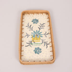 Bandeja de servicio de ratán y nácar decorativa ecológica artesanal de Vietnam para fiestas y decoración del hogar al por mayor - Product Image 6