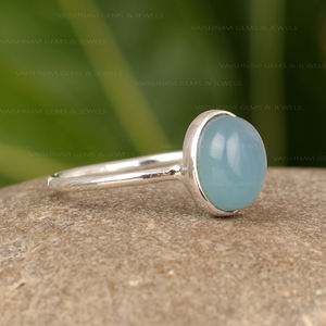 925 Sterling <b>Silver</b> Fine Handcrafted Trendy Christian <b>Wedding</b> Jewelry 8x10mm Beautiful Natural Aqua Chalcedony Bezel Ring - Product Image 4