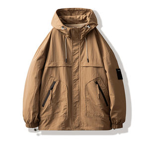 <b>Fashion</b> <b>Design</b> Mens Outdoor Hiking Waterproof Windbreaker Jacket Solid Color Polyester Hoodie Jacket With Zipper - Product Image 5