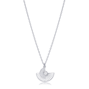 <b>Fan</b> Design Unique Charm Necklace Clear Zircon Stone Turkish Handcrafted 925 Sterling <b>Silver</b> Jewelry - Product Image 5