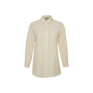 Ladies Loose Fit Beige <b>Linen</b> Blouse-Long Sleeve Half Sleeve Office <b>Top</b> - Product Image 1
