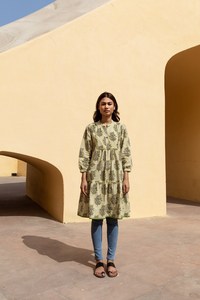 Vestido de Algodón Estampado a Mano Jivani, Estilo Bohemio, Informal, Veraniego, Moda Ética - Product Image 4