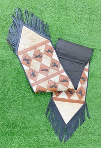 Caminos de mesa de cuero, juego de mantelería, restaurante y bar, flecos decorados, camino de mesa Vintage moderno personalizado pintado - Product Image 4