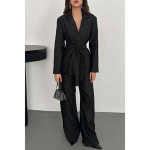 Black Glossy Belted <b>Set</b> - Black - Product Image 3