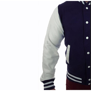 <b>Men's</b> <b>Varsity</b> <b>Jacket</b> Preppy Style Navy White Sleeve Zipper Closure Turn-down Collar Regular Fit Autumn Wear - Product Image 5