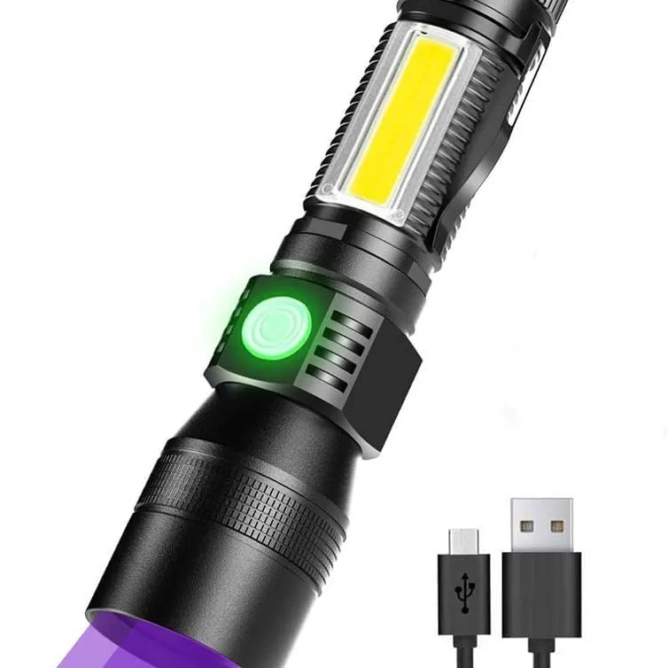 Goldmore4 Black Light Flashlight Rechargeable, 3-in-1 UV Light Flashlights, 1000 Lumen LED Tactical Flashlight, High Powered 7 M