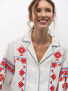 Ladies Office Wear Casual Ukrainian Blouses Manches Longues Cotton Popeline Spring Summer Woven Short Top - Product Image 2