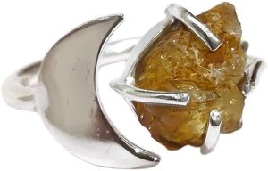 Bague pour femme en argent sterling 925, pierre précieuse citrine naturelle, pierre de naissance de novembre, croissant de lune, bijoux faits à la main, Noël - Product Image 3