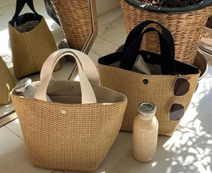 Sac en paille tressé à la main tendance / Sac d'été idéal pour les vacances à la plage, style idyllique et sauvage - Product Image 1