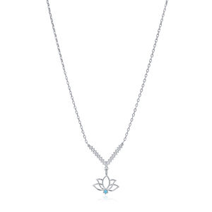 Zircon Stone Shape Lotus Design Trendy Engagement Wedding Party Charm <b>Necklace</b> Turkish <b>Handmade</b> Gold Plated 925 Sterling <b>Silver</b> - Product Image 2