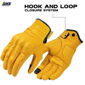 Gants de moto en cuir jaune, gants de cyclisme à doigts complets, respirants, coupe-vent, légers, compatibles avec les écrans tactiles - Product Image 2