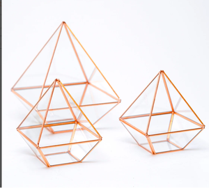 3 Pcs Copper Terrarium Containers Geometric Glass <b>Large</b> Terrario for Plants Colorful Frosted Amber Black Clear Valentine Print H - Product Image 1