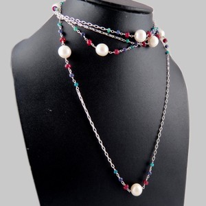 มุกแท้ทับทิมสีฟ้าไพลินมรกต925สร้อยคอเงินสเตอร์ลิงเครื่องประดับเงินที่ไม่ซ้ำกันขายส่งเครื่องประดับเงิน - Product Image 4