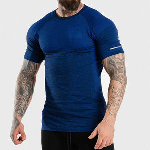 Vêtements de sport confortables et sans coutures pour hommes, t-shirt nouveau style de vêtements de fitness en polyester/coton tissé vente en gros - Product Image 3