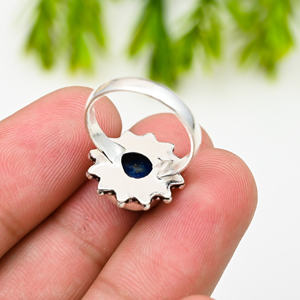 Lapis Lazuli Natural Round 10 MM Blue <b>Stone</b> Silver Plated Ring Fashion Handmade Jewelry - Product Image 3
