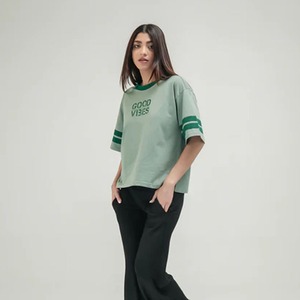 Camiseta elegante de alta calidad para mujer, camiseta de verano de algodón 100%, camiseta de estilo moderno, camiseta recortada holgada de Color sólido de gran tamaño - Product Image 4