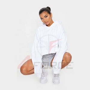 Oversized Women's Hooded Pullover Hoodie Custom Street Style Knitted Cotton Fleece <b>Crop</b> <b>Tops</b> <b>Rhinestone</b> Front Logo Windproof - Product Image 1