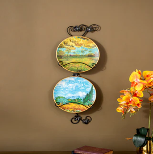 Plaques murales turques plaque murale en métal autocollant émail fleur autocollant plat noir service Table haut accessoires de noël en gros - Product Image 6