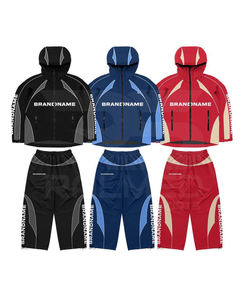 Survêtement coupe-vent de haute qualité 100% nylon, 2 pièces, pantalon à cordon et veste à capuche, panneaux de logo DTF, coupe-vent de travail - Product Image 1