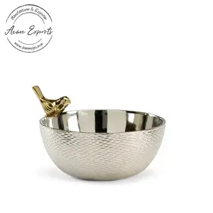 공장 도매 알루미늄 양각 디자인 서빙 그릇 황금 노래 조류 사용 테이블 중심 과일 서빙 그릇