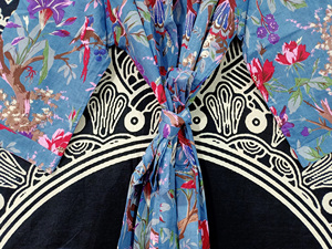 Kimono de algodón ligero con estampado de bloques a rayas bohemio para mujer, capa cómoda transpirable para la playa o el hogar para el verano - Product Image 4