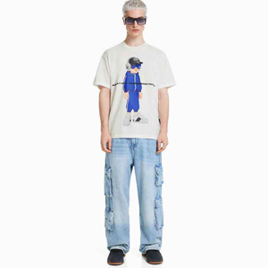 เสื้อยืดผ้าฝ้าย5% อีลาสตินสำหรับผู้ชายเสื้อยืดโอเวอร์ไซส์ผลิตจากโรงงานโดยตรงน้ำหนักมากกำหนดเองพิมพ์ลาย95% - Product Image 2