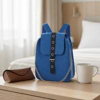 Sac de courses pliable en feutre bleu personnalisé avec logo, poignée chaîne dorée, réutilisable et écologique, idéal pour le supermarché