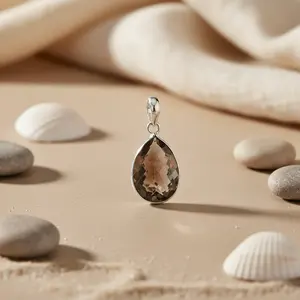 Collar con Colgante de Cuarzo Ahumado en Forma de Lágrima, Plata de Ley 925, Diseño Geométrico Moderno, Regalo Dorado para Entusiastas de Diamantes, Jade y Ágata - Product Image 2
