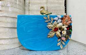 Elegante bolso de mano de resina para fiestas de bodas, bolso de mujer de moda con asa de cadena glamorosa, forro de algodón para eventos nocturnos - Product Image 3