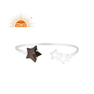 Best Selling Fine Sterling Silver Natural Gold Sheen <b>Obsidian</b> Gemstone Star Shape Cuff Bangle Custom Jewelry Manufacturer - Product Image 1