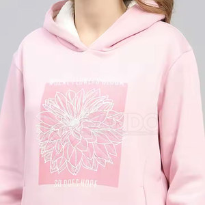 เสื้อฮู้ดดี้ผู้หญิงถักนิตติ้งลายพิมพ์ตามสั่งสำหรับฤดูหนาวปี 2025 สีพื้น เป็นมิตรกับสิ่งแวดล้อม ผ้าฝ้าย 100% โลโก้ด้านหน้า สวมใส่สบายๆ - Product Image 6