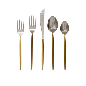5 Pieces Stainless Steel Gold <b>Flatware</b> <b>Set</b> Modern Design Wood Handle Cutlery <b>Set</b> Hotel Restaurant Wedding Silverware Gift <b>Set</b> - Product Image 5