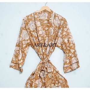 Kimono de Algodón para Mujer, Hecho a Mano, con Estampado Floral, Estilo Japonés, Largo hasta el Suelo, Lavable, de Secado Rápido, Bata de Verano, Ropa de Playa, Ropa de Estar por Casa - Product Image 3