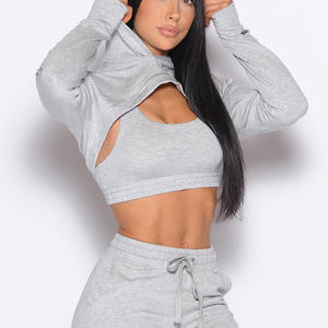 Best Quality Custom Light <b>Grey</b> Women's Sweat Bolero <b>Hoodie</b> Anti-Wrinkle Breathable Hoodies For Woman Gym Women's & <b>Zip</b> <b>Up</b> <b>Hoodie</b> - Product Image 6