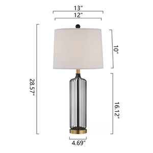 White Fabric Lampshade Metal Table Lamp for Bedroom Decor Home Decoration Bedside Night <b>Light</b> Iron Black <b>Wire</b> Cage Base - Product Image 1