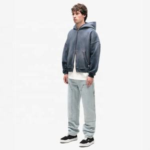 Custom Sunfaded Faded Zip up Sudadera con capucha con cremallera, Hombres Boxy Oversized Zip up Hoodie Streetwear Acid Wash Distressed Zip up Hoodie Hombres - Product Image 5