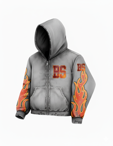 Sudadera con cremallera de lana gruesa y pesada de invierno 400 GSM color gris Diseño de manga de llama bordado de chenilla personalizado sudaderas básicas de moda - Product Image 4