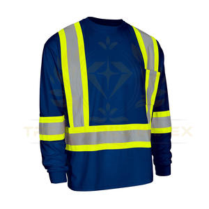 เสื้อที่มองเห็นได้สูงโลโก้ที่กําหนดเองสะท้อนแสงความปลอดภัย Hi Vis ผ้าไม้ไผ่ลูกเรือคอยาวแขนยาวความปลอดภัย Tee พร้อมกระเป๋าหน้าอก - Product Image 3