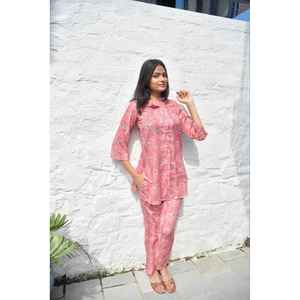 Conjunto Coordinado Premium para Mujer, Diseño Paisley Rosa Jaipuri Estampado a Mano, Estilo Casual, Top de Manga Tres Cuartos, Talla 3XL, para Primavera/Verano - Product Image 5