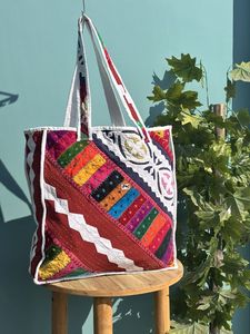 Bolso de compras bohemio acolchado de algodón hecho a mano para mujer, diseño de retales para comestibles, playa, uso diario, viaje perfecto - Product Image 4