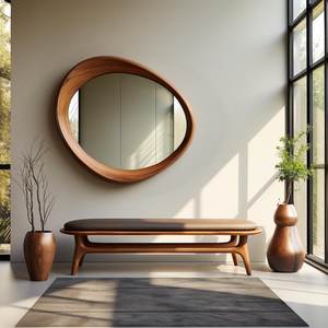 Espejo Irregular de Madera de Nogal, Espejo Asimétrico para Entrada, Decoración de Pared Decorativa, Estilo Moderno de Mediados de Siglo - Product Image 3