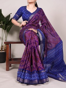 Chanderi traditionnel indien en polyester et viscose avec imprimé Bandhej avec fabricant de saree de tissage Zari de Surat - Product Image 3