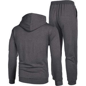 Custom Two Piece Set Men's Winter Hooded Joggers Suits Set Wholesale Polyester/Cotton Fleece <b>Grey</b> Color Tracksuits Sets - Product Image 2