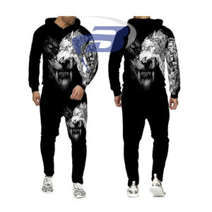 Conjuntos deportivos para hombre, unisex, de invierno, con capucha, informales, con estampado 3D de lobo, con sudadera ligera a prueba de viento. - Product Image 3