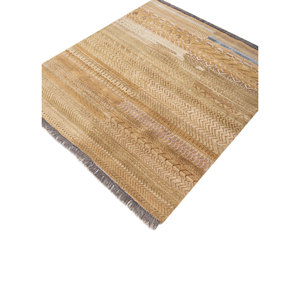 Alfombra Manchaha de Lana y Seda de Bambú con Patrón Geométrico Anudada a Mano en Rojo y Naranja - Para Uso Doméstico Les-2724 - Product Image 2