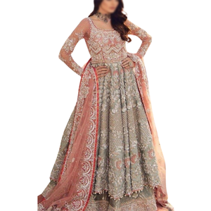 2025 Trending Design Premium Quality Heavyweight Handmade Plus Size Floral Indian Pakistani Bridal Wedding <b>Gown</b> Floor-Length - Product Image 1