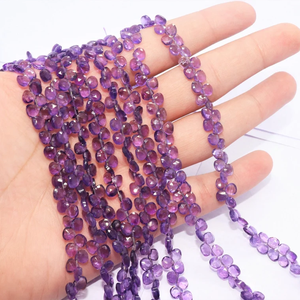 Cuentas de Briolette de piedras preciosas sueltas en forma de corazón facetado de amatista púrpura Natural, cuentas de piedra púrpura de 5mm para la fabricación de joyas, precio a granel - Product Image 3