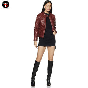 Chaqueta de motorista de piel sintética personalizada para mujer con cremallera y diseño de cinturón Servicio OEM - Product Image 4